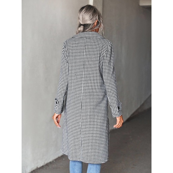 Houndstooth Lapel Collar Double Breasted Overcoat pea coat - Picture 2 of 8